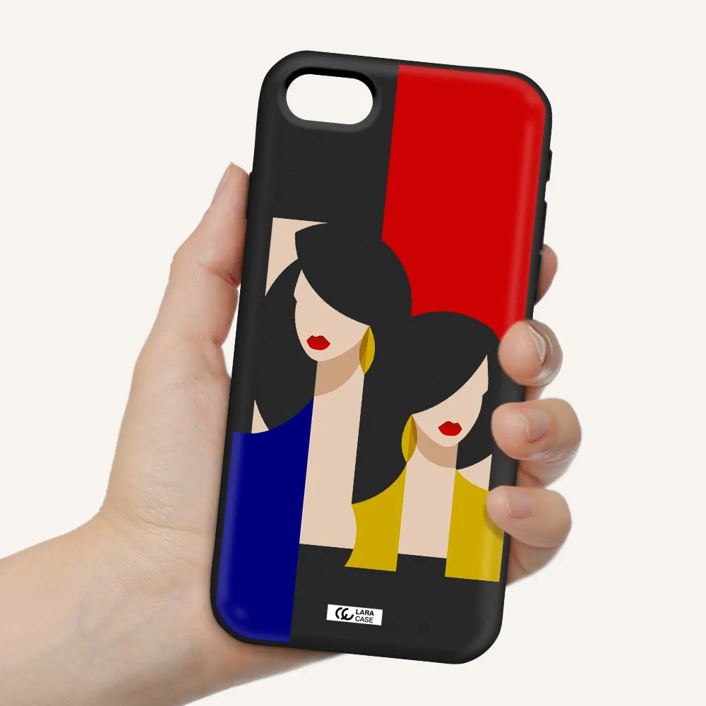 Abstract Two Female Portrait Apple iPhone se 2020 Silicone black Case