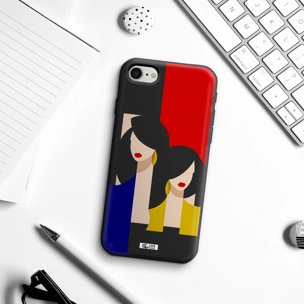 Abstract Two Female Portrait Apple iPhone se 2020 Silicone black Case