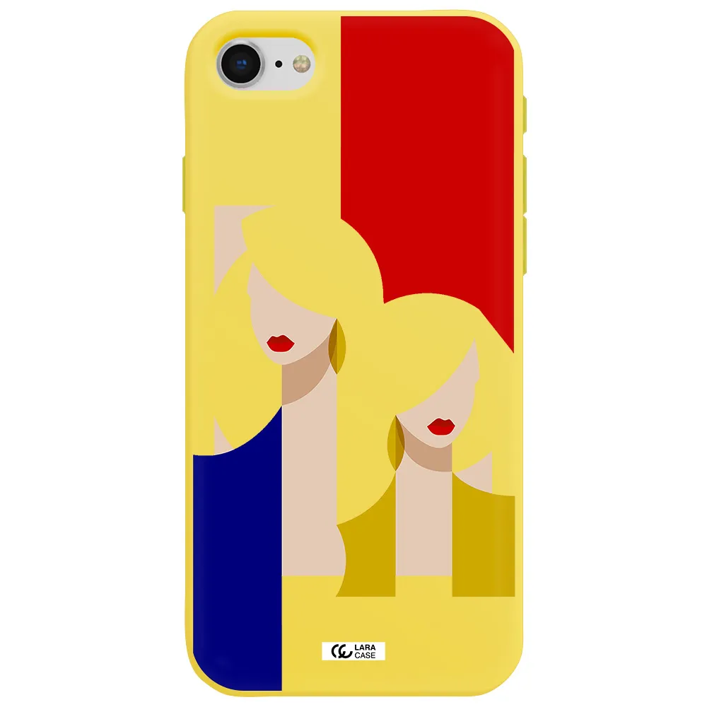 Abstract Two Female Portrait Apple iPhone se 2020 Silicone canary yellow Case