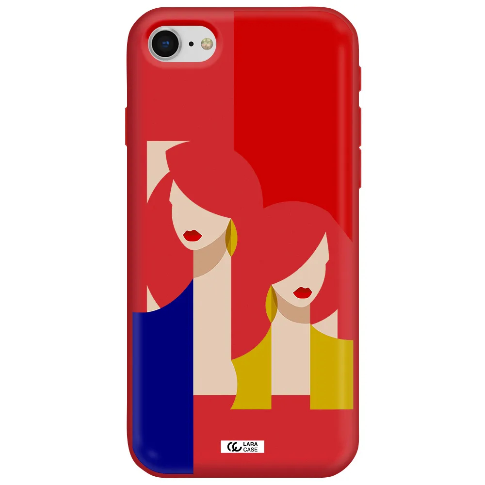 Abstract Two Female Portrait Apple iPhone se 2020 Silicone Imperial Red Case