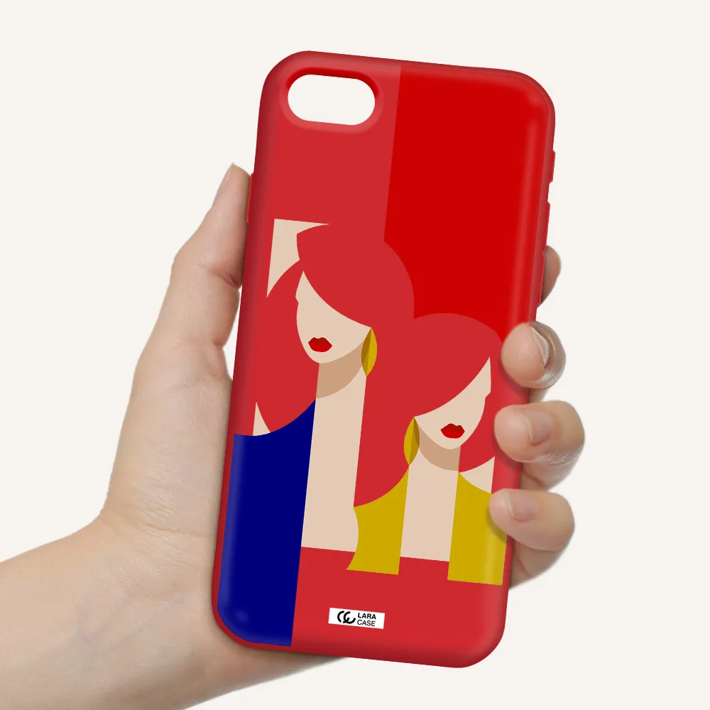 Abstract Two Female Portrait Apple iPhone se 2020 Silicone Imperial Red Case