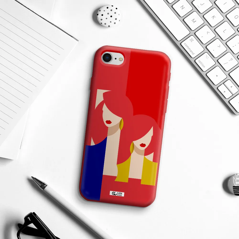 Abstract Two Female Portrait Apple iPhone se 2020 Silicone Imperial Red Case