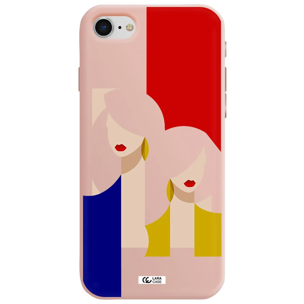 Abstract Two Female Portrait Apple iPhone se 2020 Silicone pastel pink Case