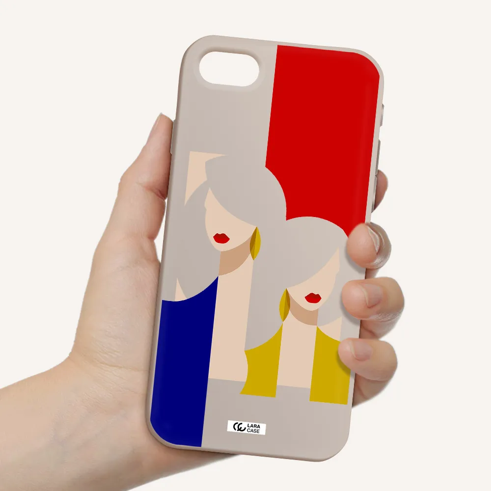 Abstract Two Female Portrait Apple iPhone se 2020 Silicone Stone Case