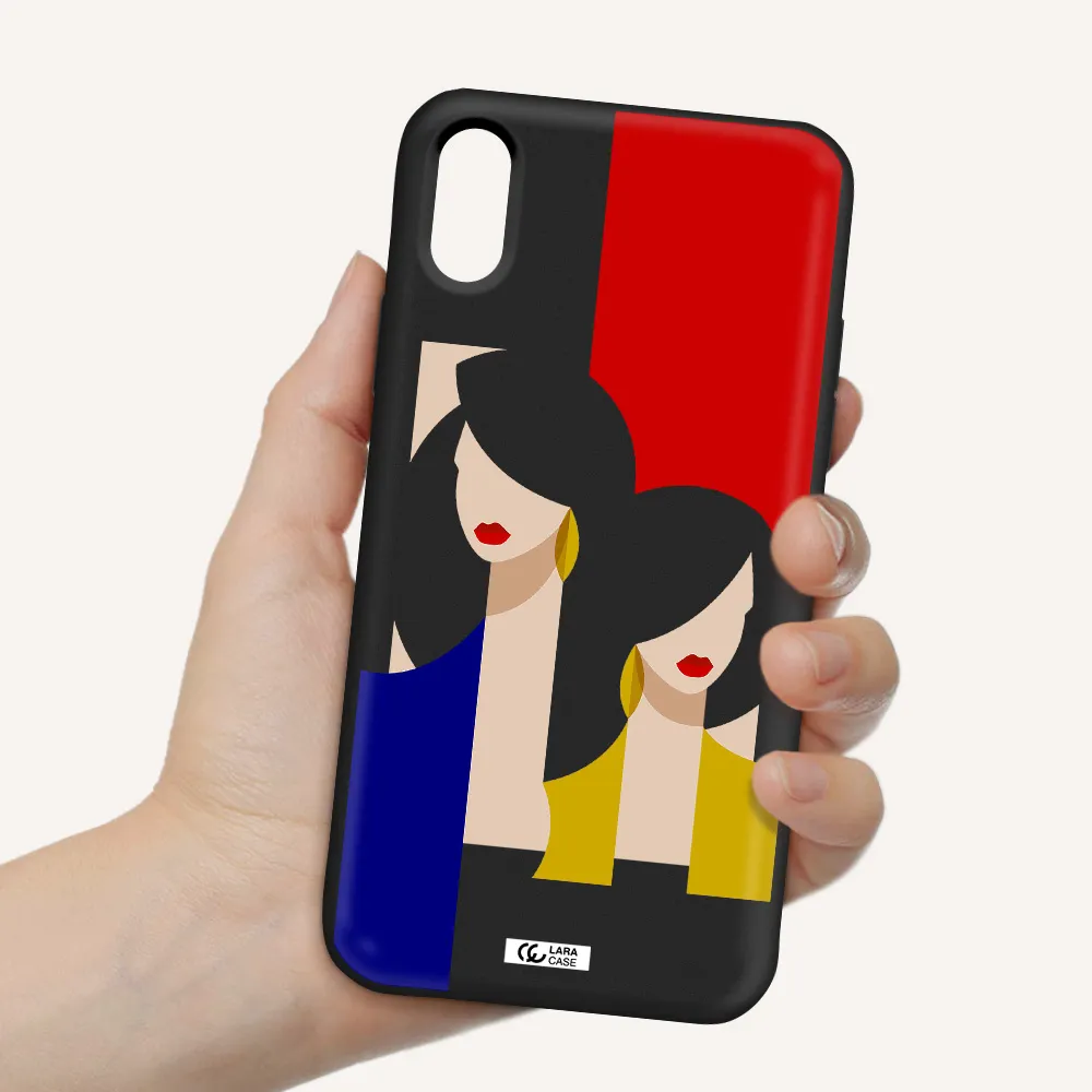 Abstract Two Female Portrait Apple iPhone X Silicone black Case