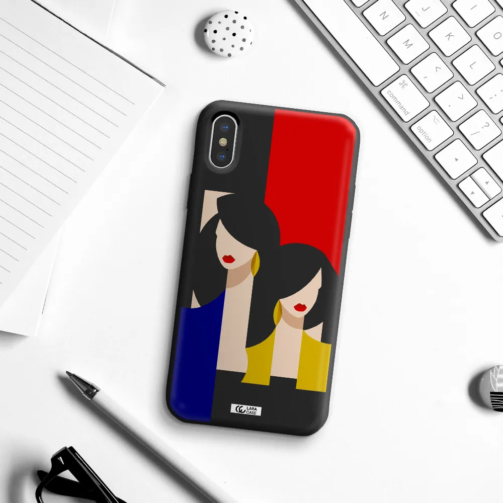 Abstract Two Female Portrait Apple iPhone X Silicone black Case