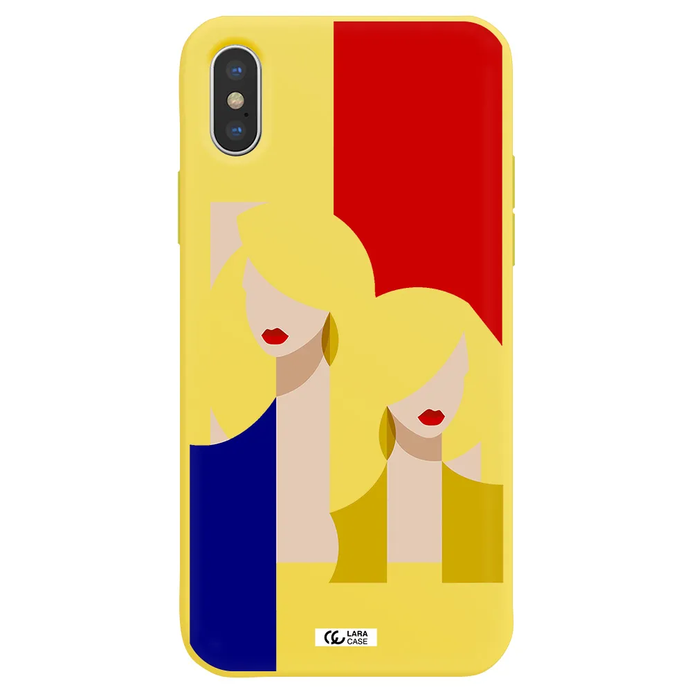 Abstract Two Female Portrait Apple iPhone X Silicone canary yellow Case