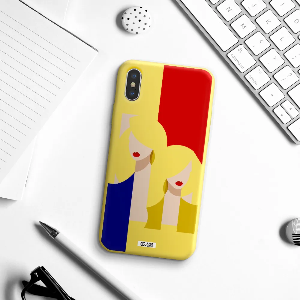 Abstract Two Female Portrait Apple iPhone X Silicone canary yellow Case