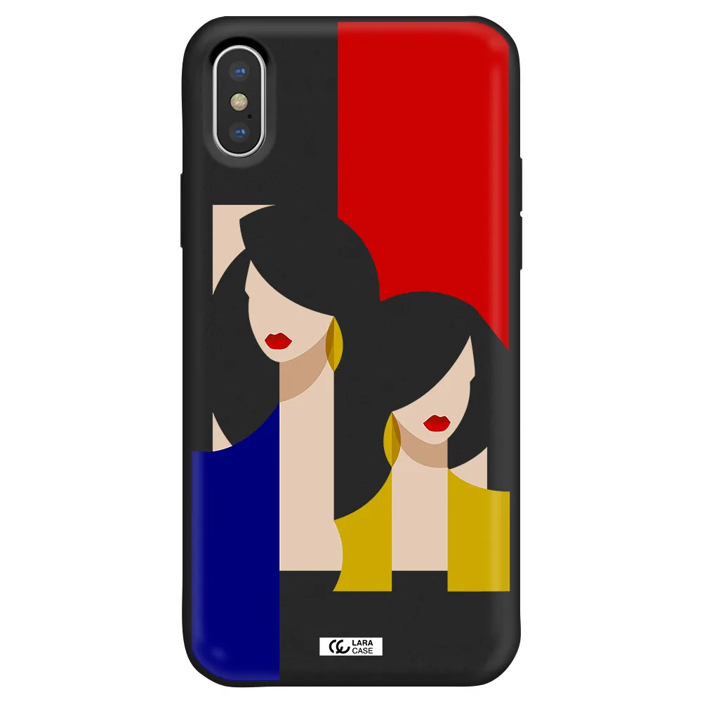 Abstract Two Female Portrait Apple iPhone XS Silicone black Case