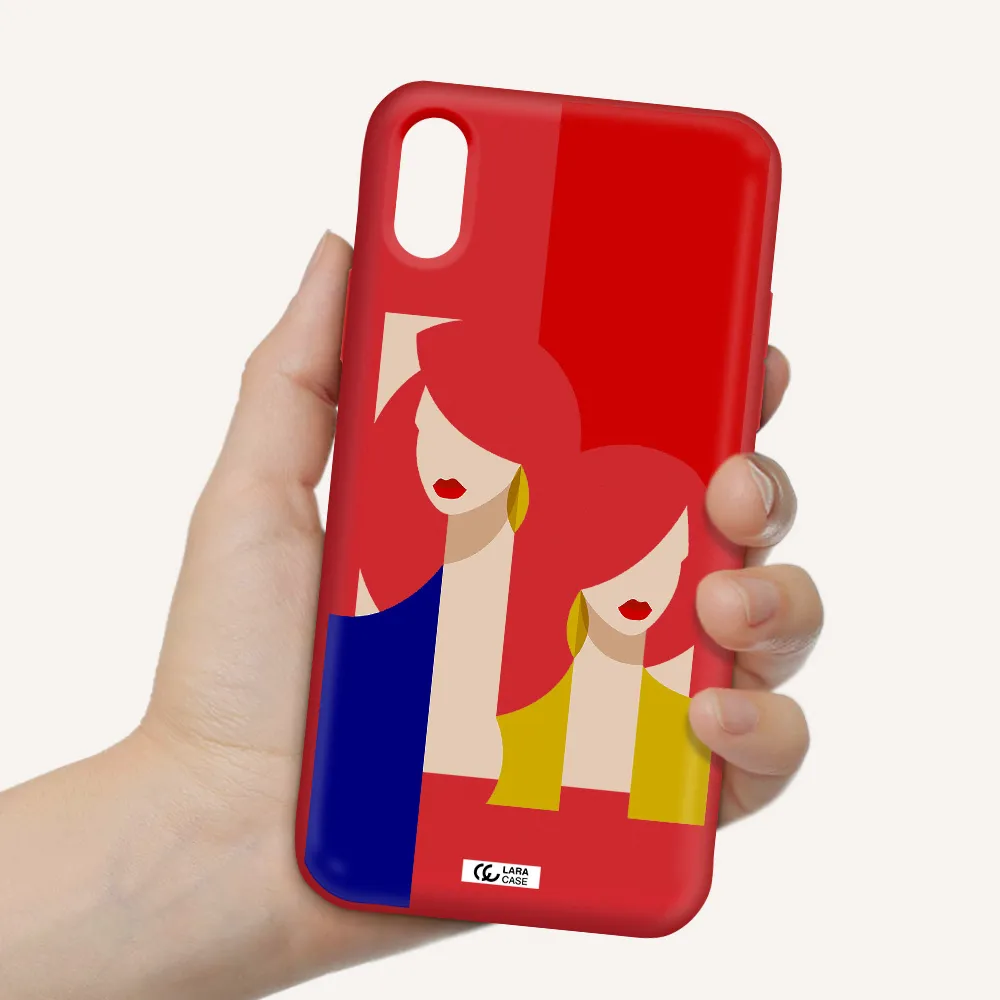 Abstract Two Female Portrait Apple iPhone XS Silicone Imperial Red Case