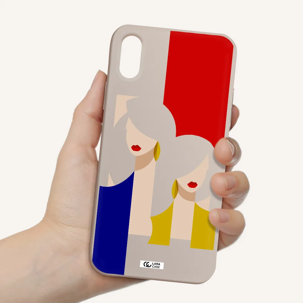 Abstract Two Female Portrait Apple iPhone XS Silicone Stone Case
