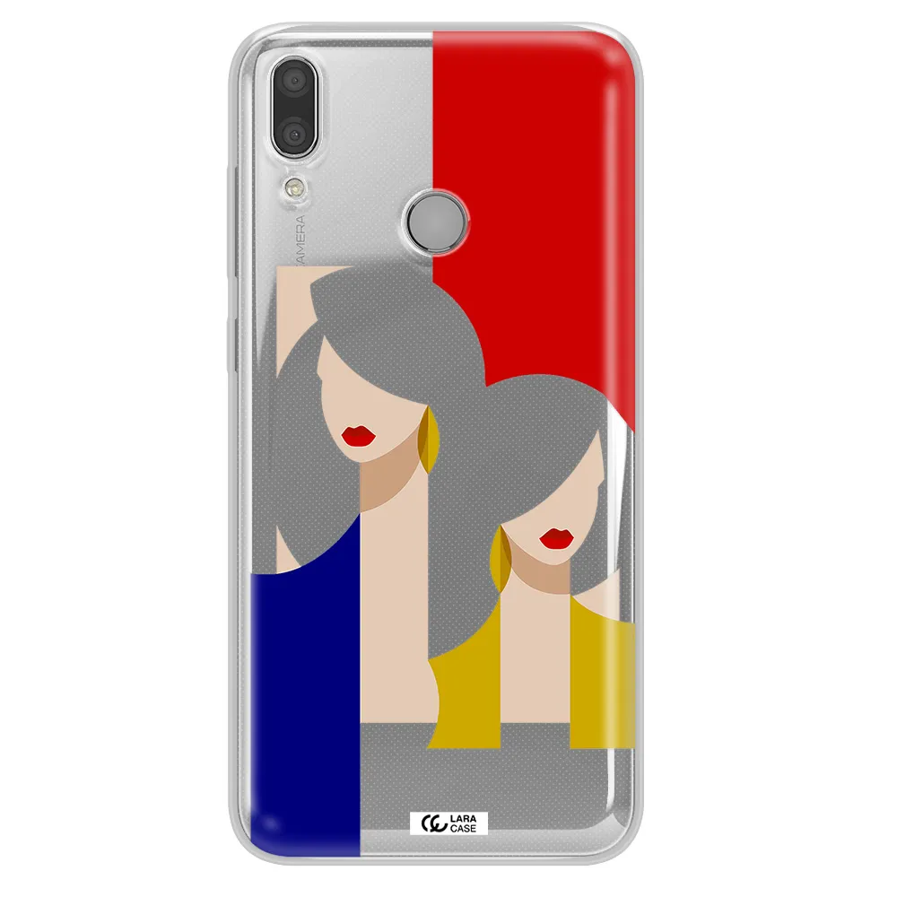 Abstract Two Female Portrait Huawei Y7 2019 Clear TPU Case