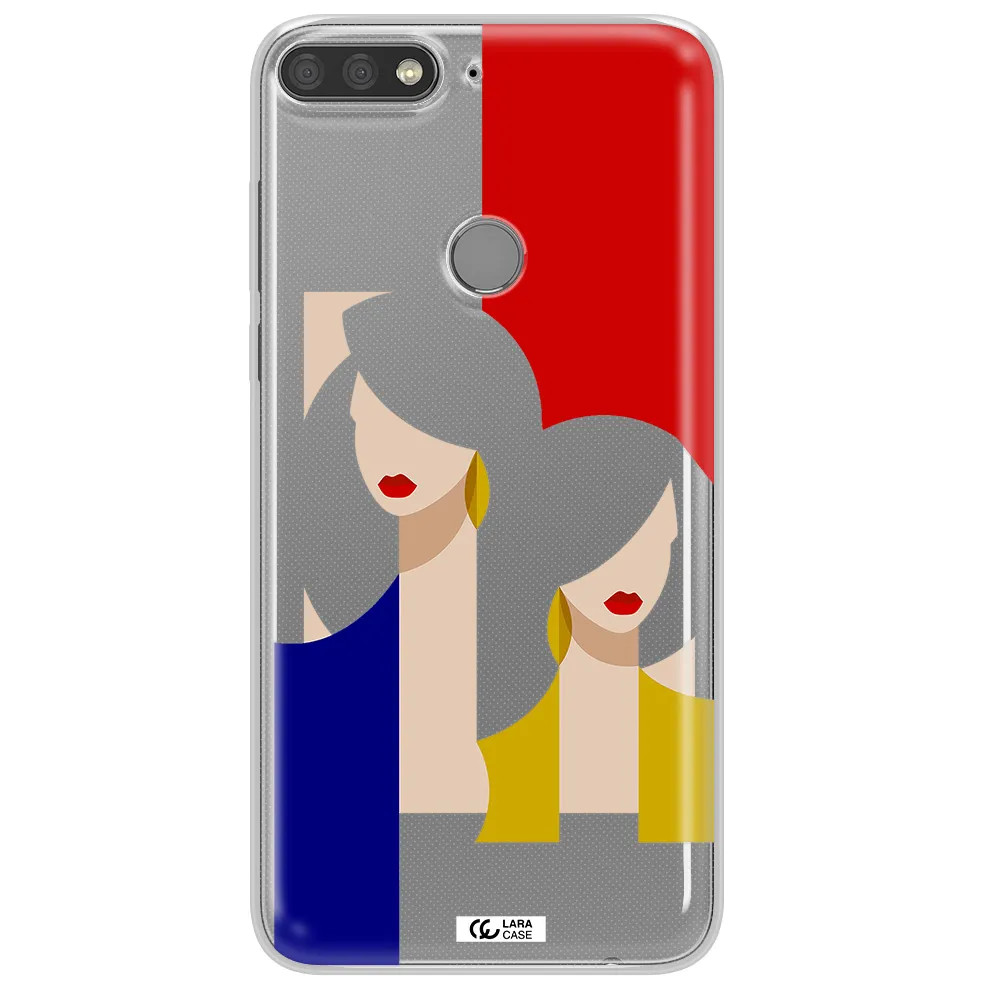 Abstract Two Female Portrait Huawei Y7 Prime 2018 Clear TPU Case