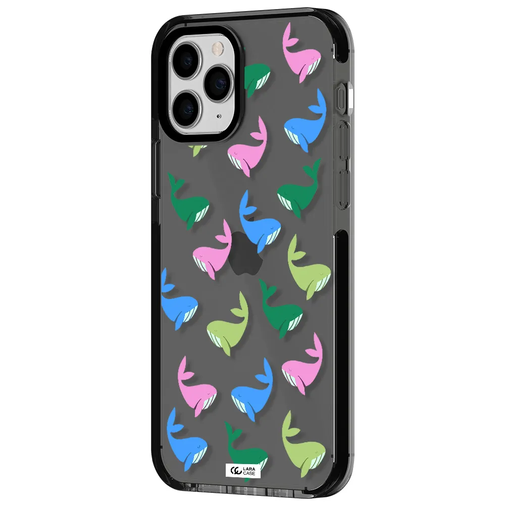 Colorful Whales Apple iPhone 11 pro max impact Smoke Black Case