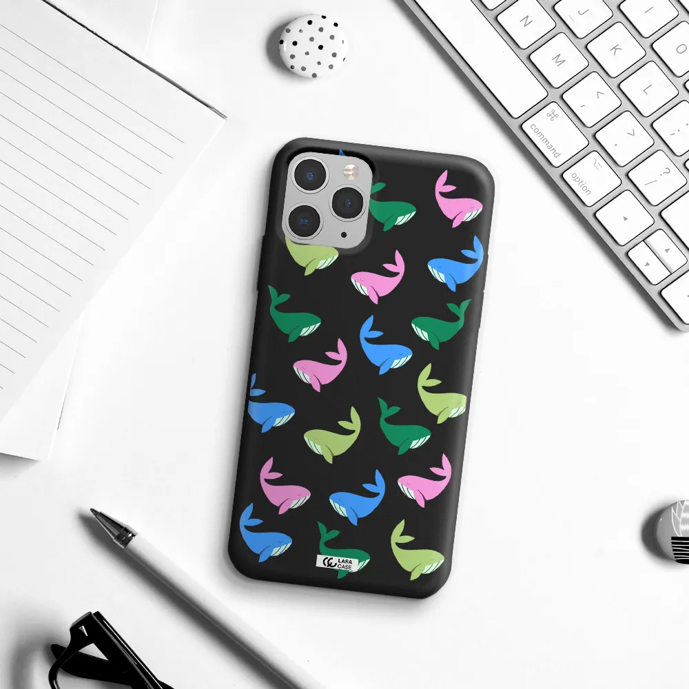 Colorful Whales Apple iPhone 11 pro max Silicone black Case