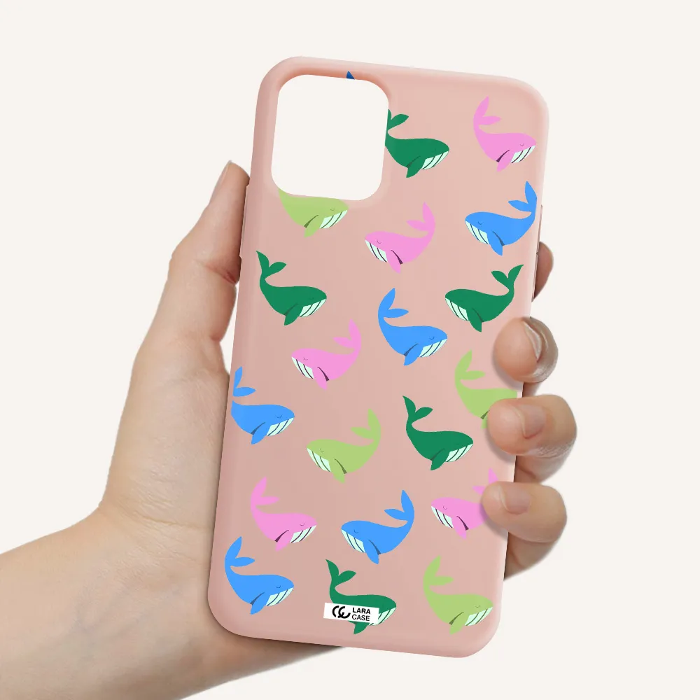 Colorful Whales Apple iPhone 11 pro Silicone pastel pink Case