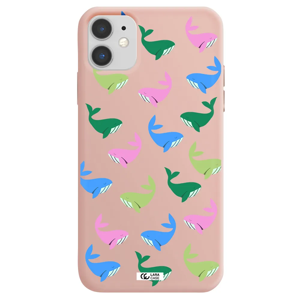 Colorful Whales Apple iPhone 11 Silicone pastel pink Case