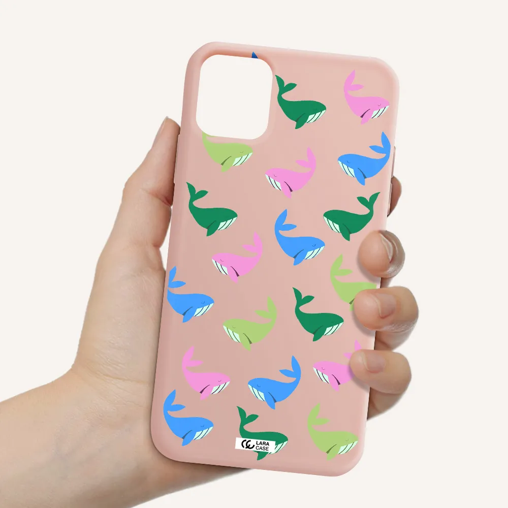 Colorful Whales Apple iPhone 11 Silicone pastel pink Case