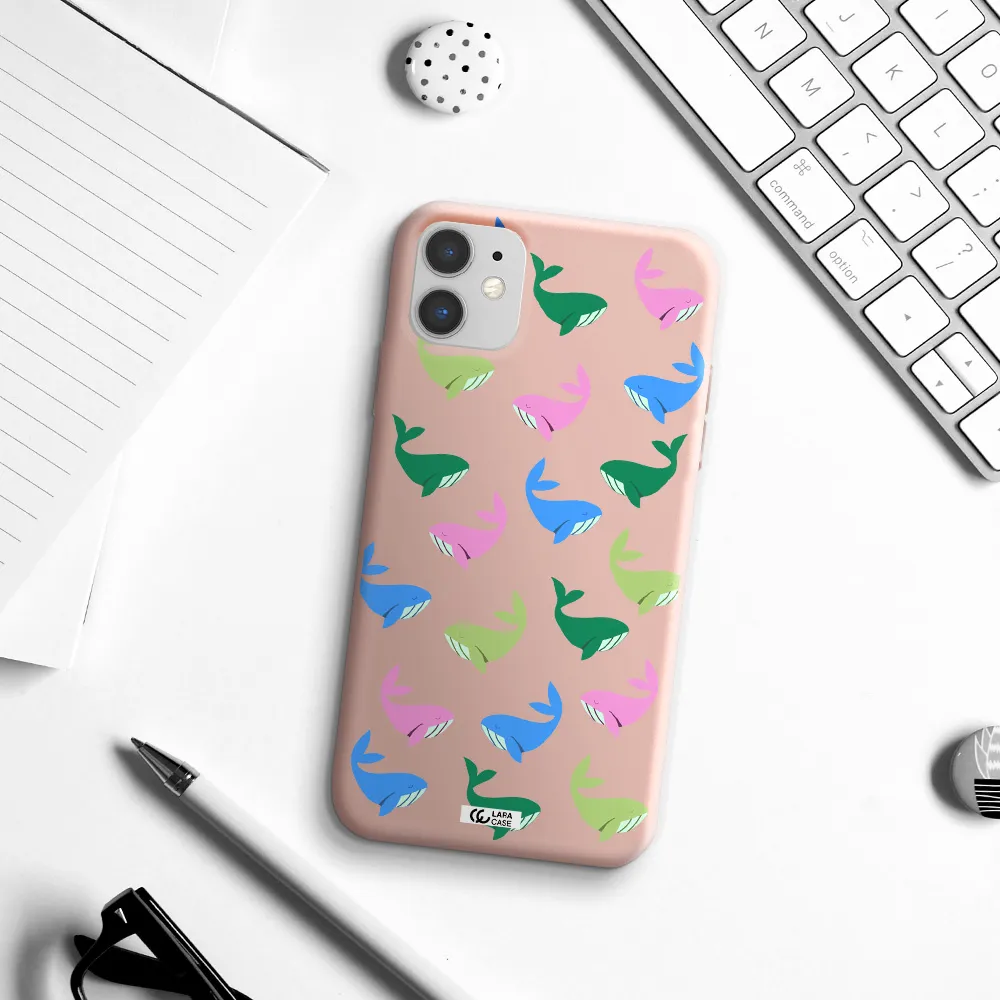 Colorful Whales Apple iPhone 11 Silicone pastel pink Case