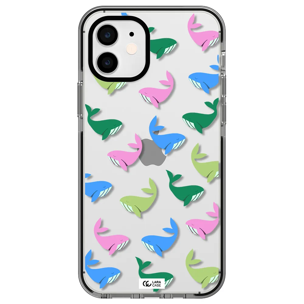 Colorful Whales Apple iPhone 12 impact black border Case