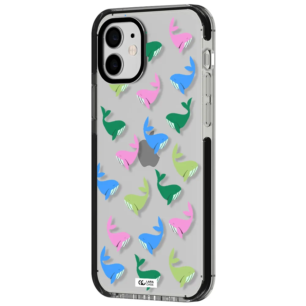 Colorful Whales Apple iPhone 12 impact black border Case