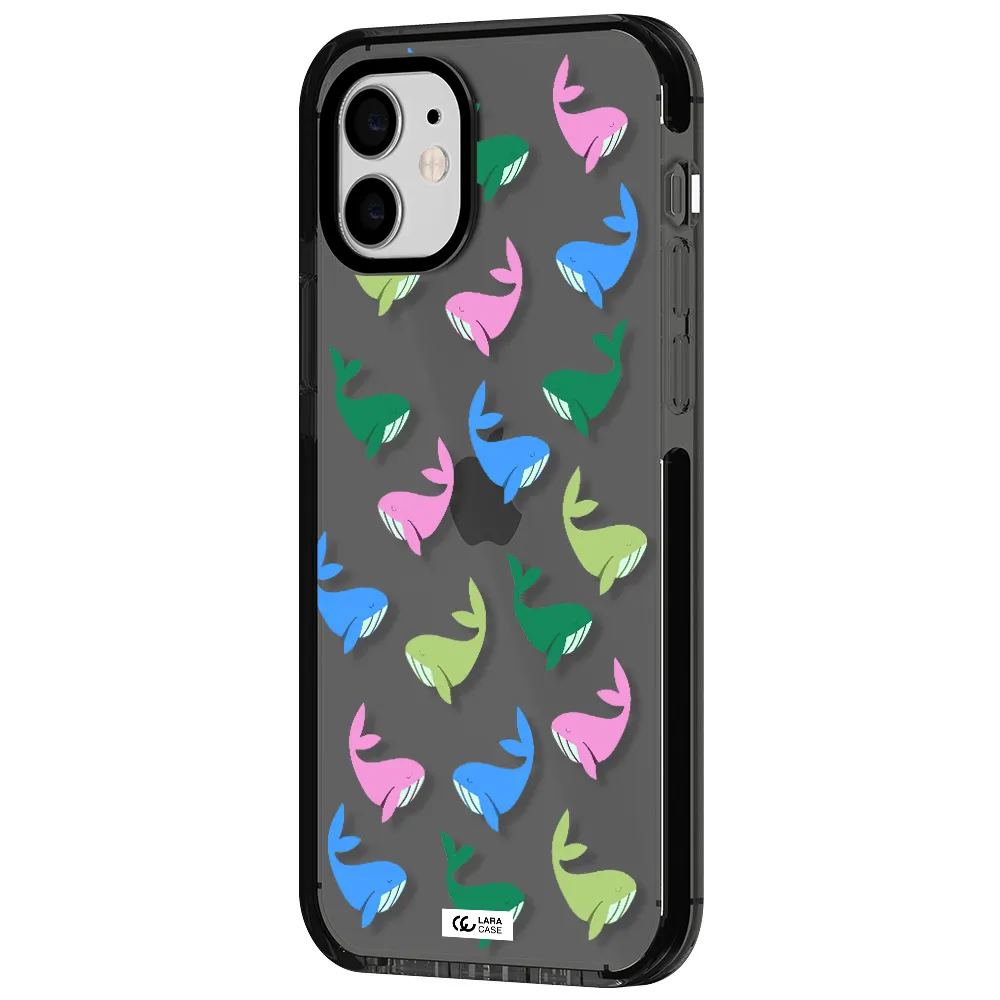 Colorful Whales Apple iPhone 12 impact Smoke Black Case