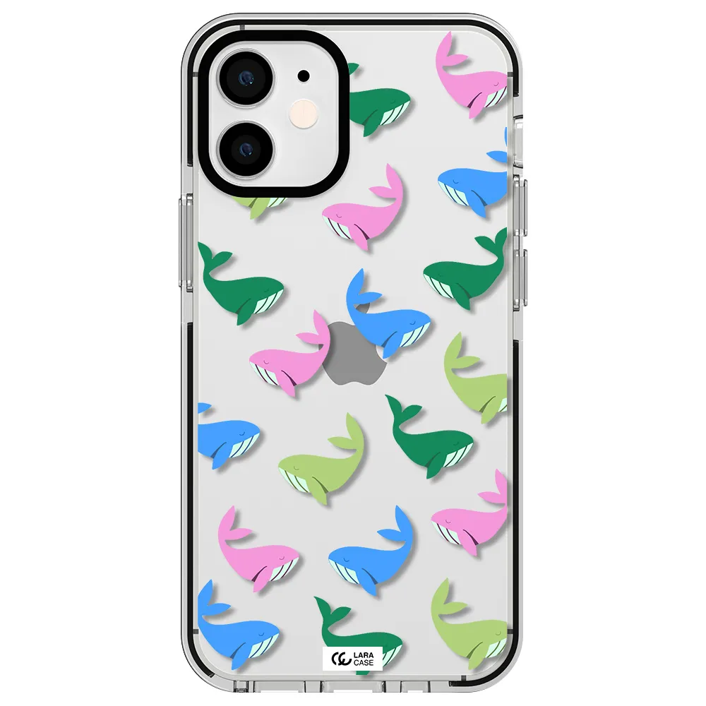 Colorful Whales Apple iPhone 12 mini impact black border Case