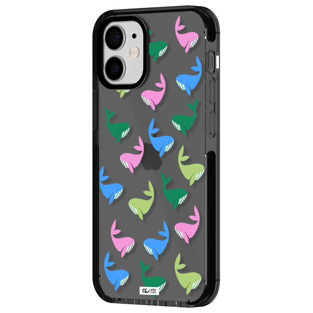 Colorful Whales Apple iPhone 12 mini impact Smoke Black Case