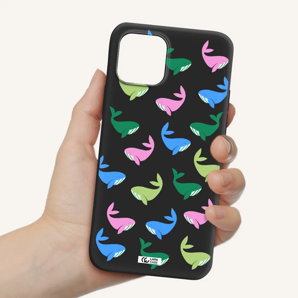 Colorful Whales Apple iPhone 12 mini Silicone black Case