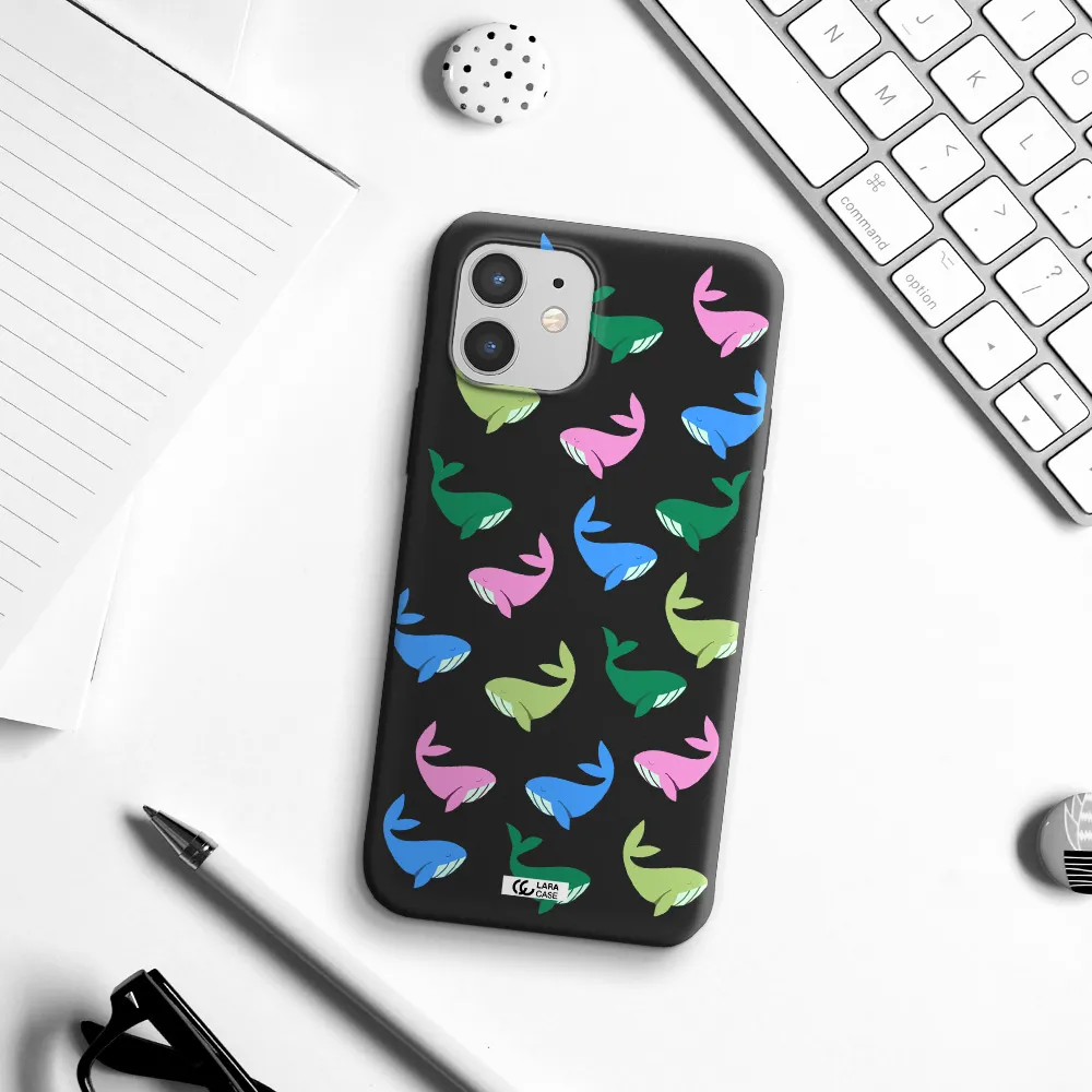 Colorful Whales Apple iPhone 12 mini Silicone black Case