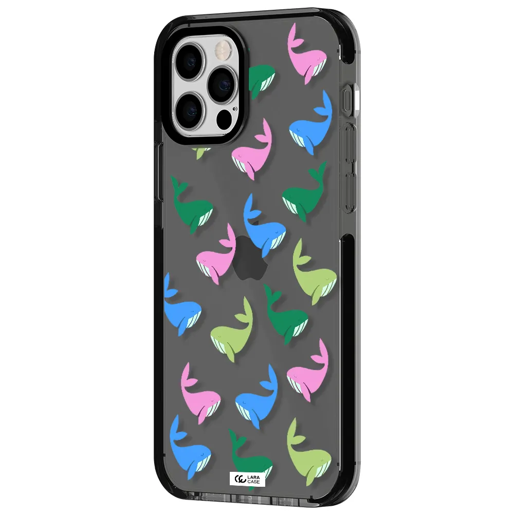 Colorful Whales Apple iPhone 12 pro impact Smoke Black Case