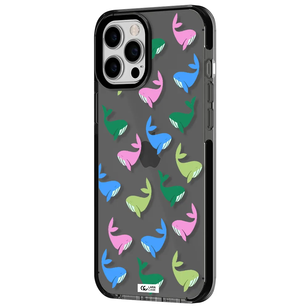Colorful Whales Apple iPhone 12 pro max impact Smoke Black Case