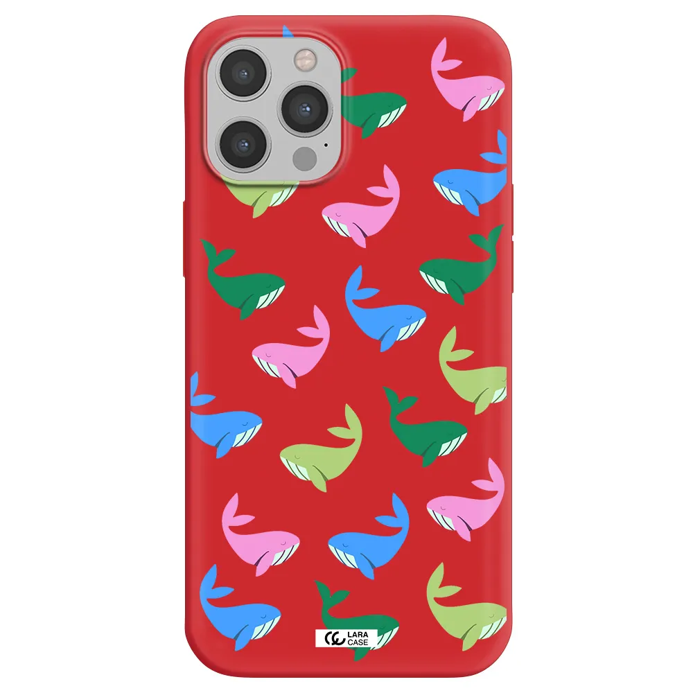 Colorful Whales Apple iPhone 12 pro max Silicone Imperial Red Case