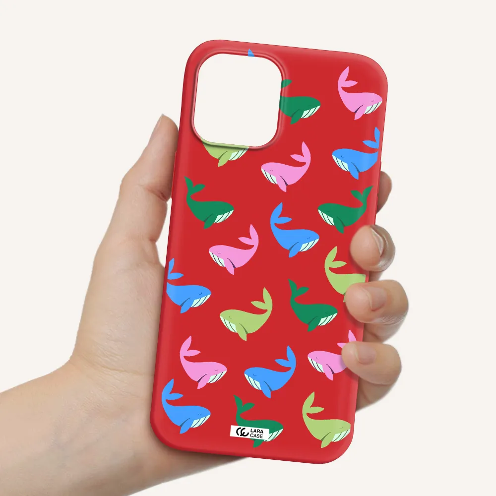 Colorful Whales Apple iPhone 12 pro max Silicone Imperial Red Case