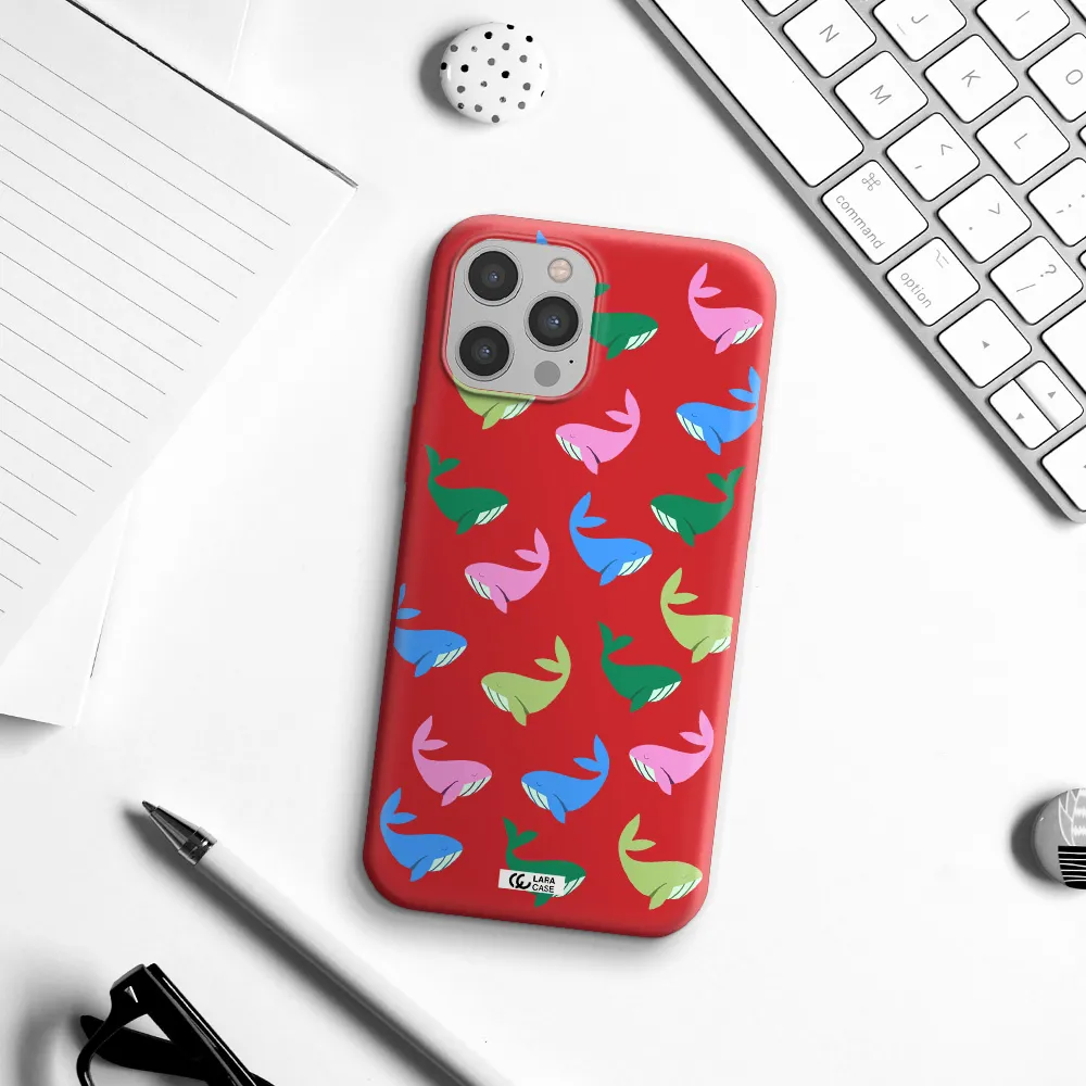 Colorful Whales Apple iPhone 12 pro Silicone Imperial Red Case
