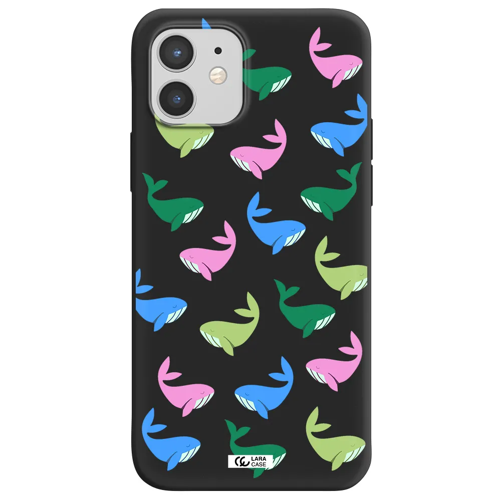 Colorful Whales Apple iPhone 12 Silicone black Case