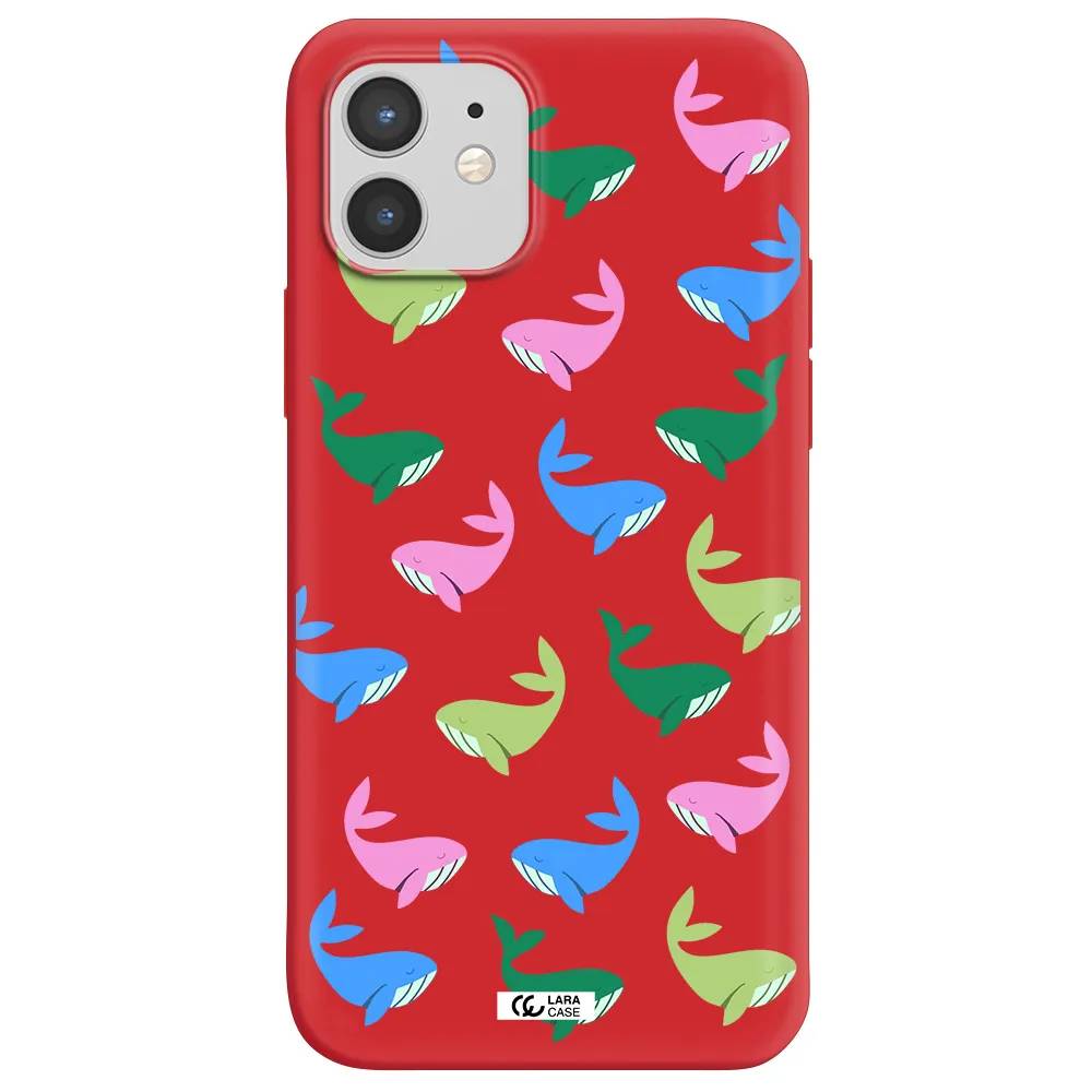 Colorful Whales Apple iPhone 12 Silicone Imperial Red Case