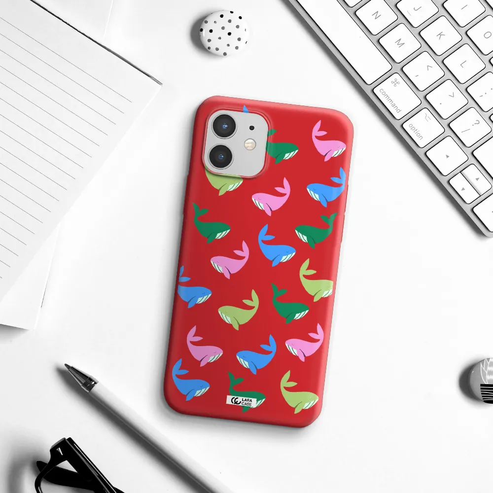 Colorful Whales Apple iPhone 12 Silicone Imperial Red Case