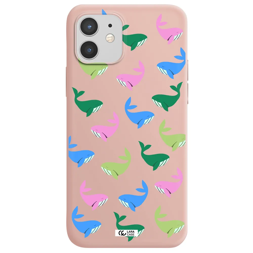 Colorful Whales Apple iPhone 12 Silicone pastel pink Case