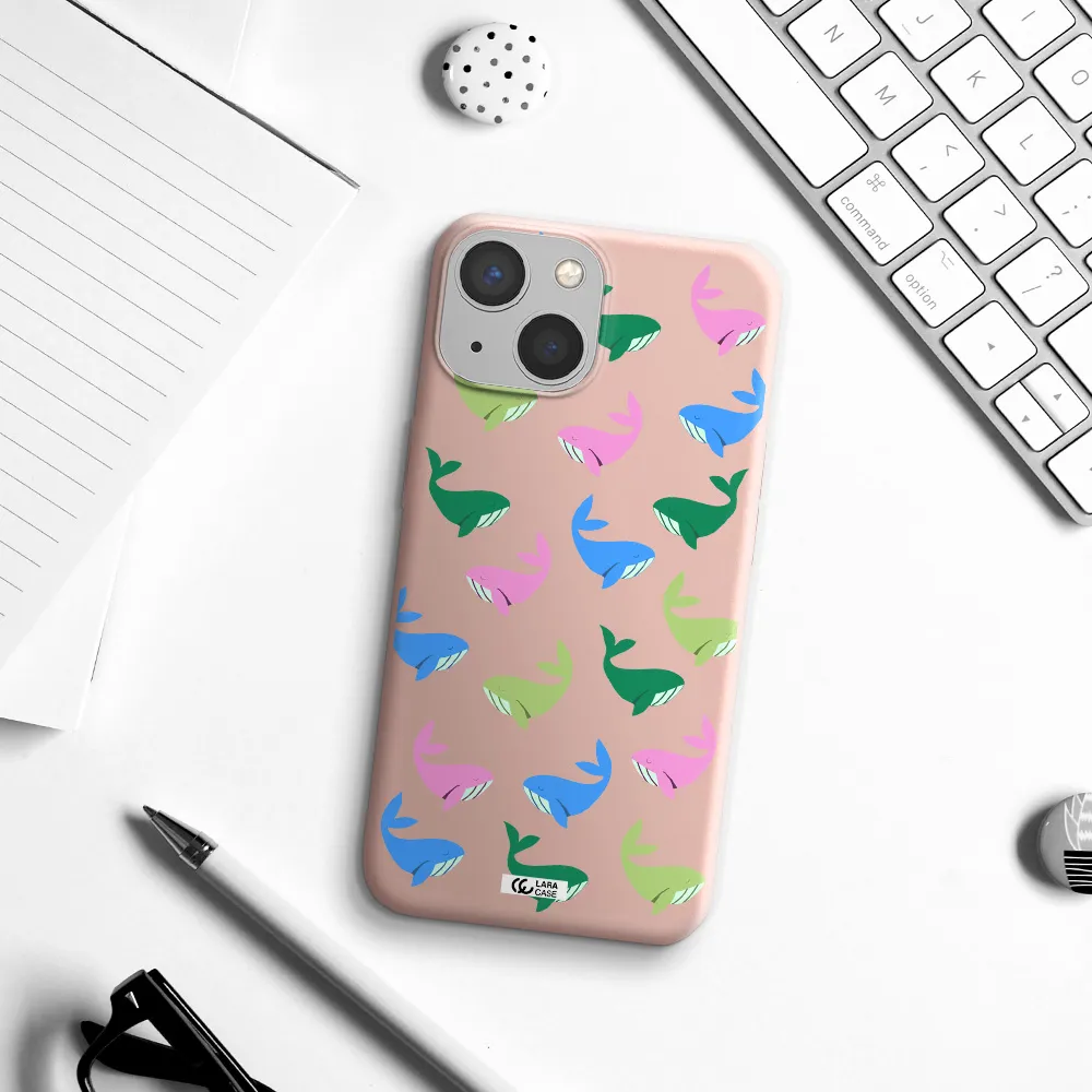 Colorful Whales Apple iPhone 13 mini Silicone pastel pink Case