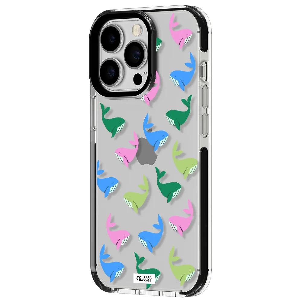 Colorful Whales Apple iPhone 13 Pro impact black border Case