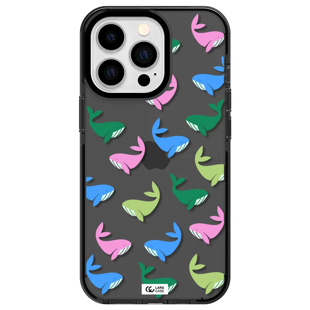 Colorful Whales Apple iPhone 13 Pro impact Smoke Black Case