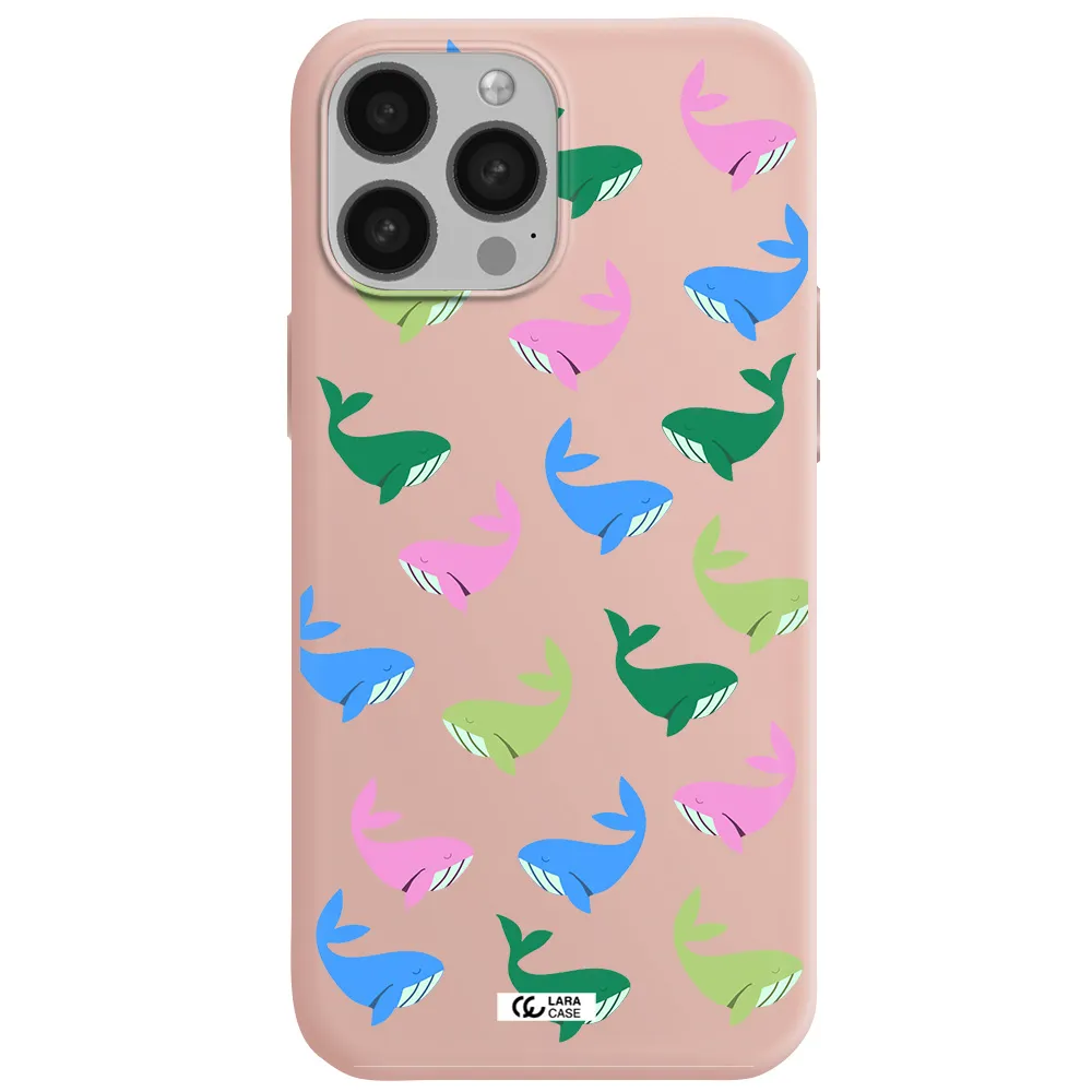 Colorful Whales Apple iPhone 13 Pro Max Silicone pastel pink Case