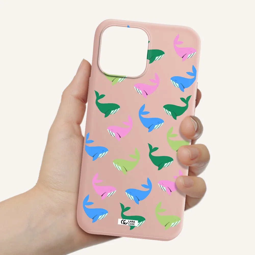 Colorful Whales Apple iPhone 13 Pro Max Silicone pastel pink Case