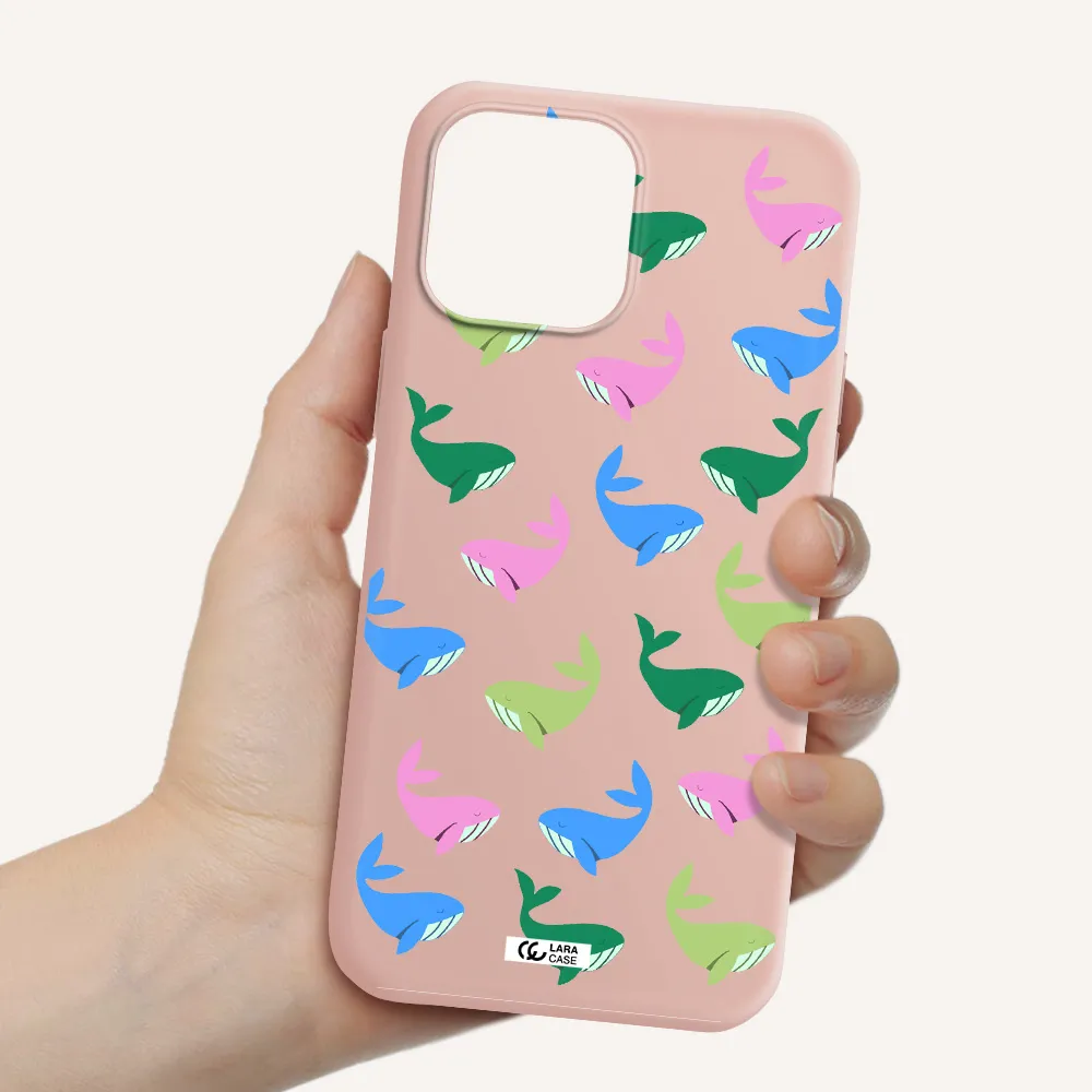 Colorful Whales Apple iPhone 13 Pro Silicone pastel pink Case