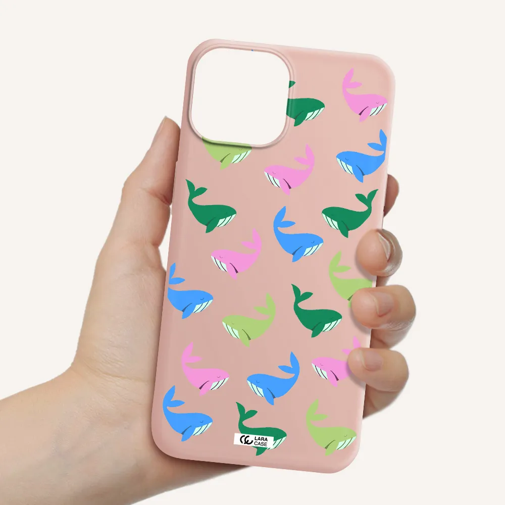 Colorful Whales Apple iPhone 13 Silicone pastel pink Case