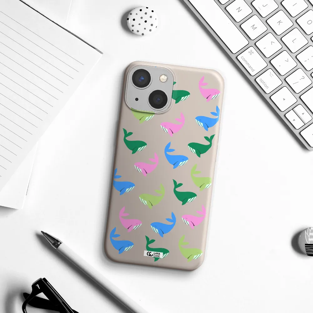 Colorful Whales Apple iPhone 13 Silicone Stone Case