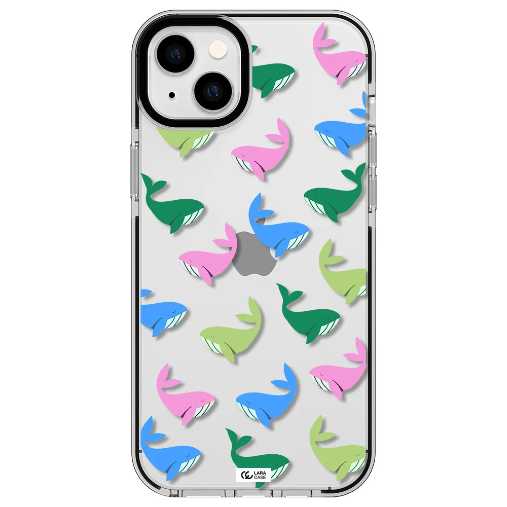 Colorful Whales Apple iPhone 14 plus impact black border Case