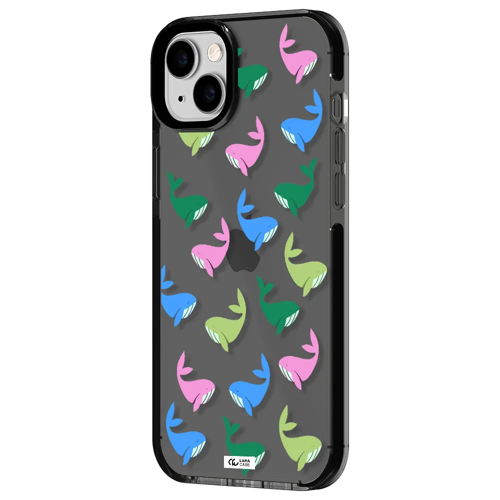 Colorful Whales Apple iPhone 14 plus impact Smoke Black Case