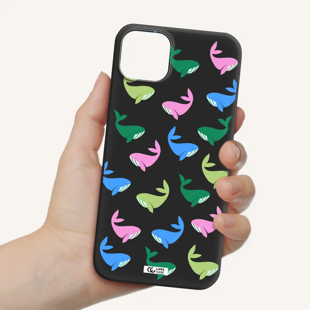Colorful Whales Apple iPhone 14 plus Silicone black Case